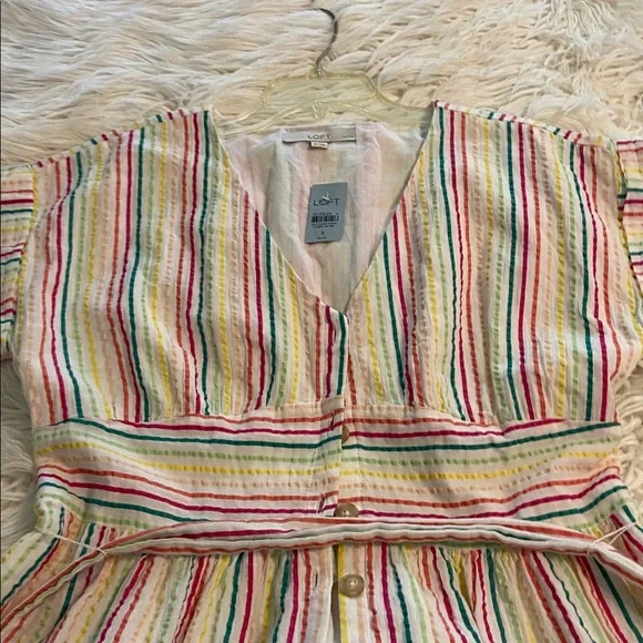 LOFT Colorful Striped Midi Summer Dress bottoms down size 8P brand new - Picture 12 of 12